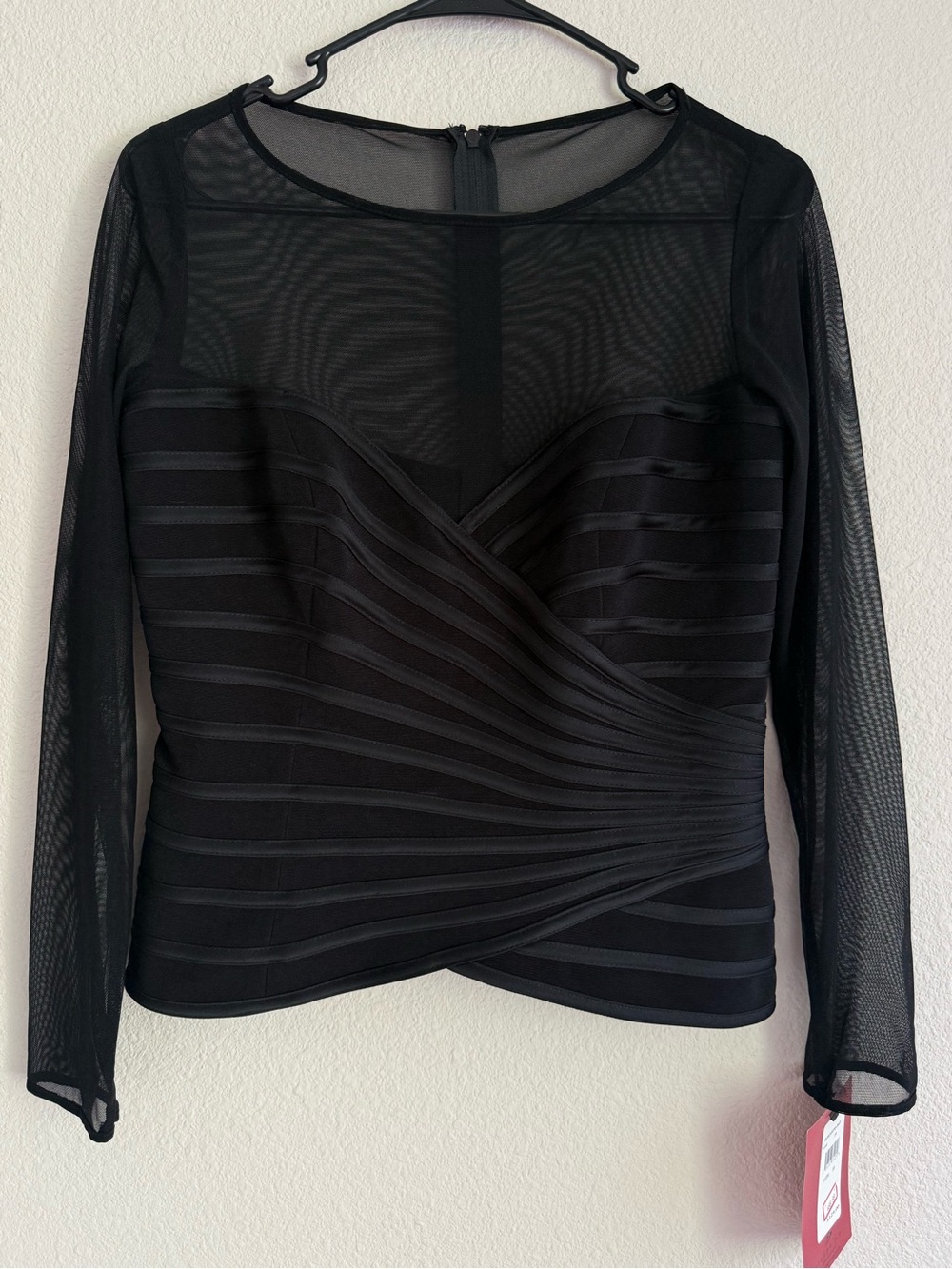 JS Collections Women's Black Evening Top Sheer Mesh Size 10 NWT